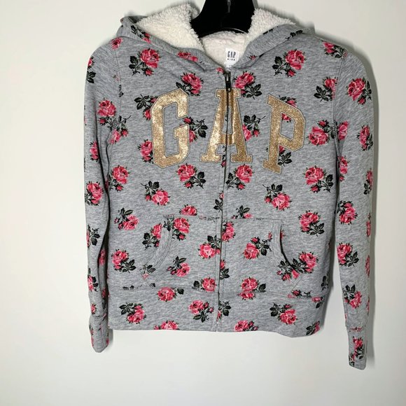 Floral GAP Logo Cozy Sherpa Fur Lined Hoodie, Girls - Picture 6 of 7